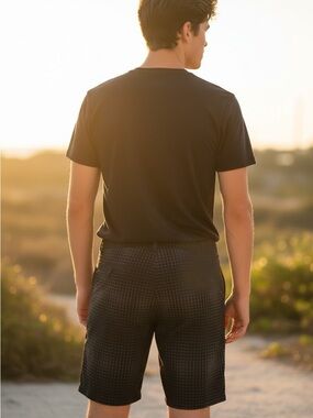Element Mens Shorts Size 31 Black Gray Grid Pattern Walkshorts Boardshorts Skate